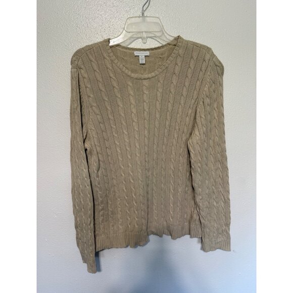 Charter Club Womens Cowl Neck Cable Knit Glitter Sweater Natural Size Large